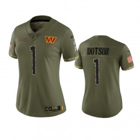 Tröjor Washington Commanders Jahan Dotson 1 Olive 2022 Salute To Service Limited - Dame